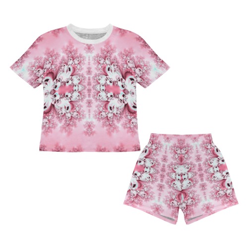 Pink Rose Garden Frost Fractal Big Girls' Short Pajama Set