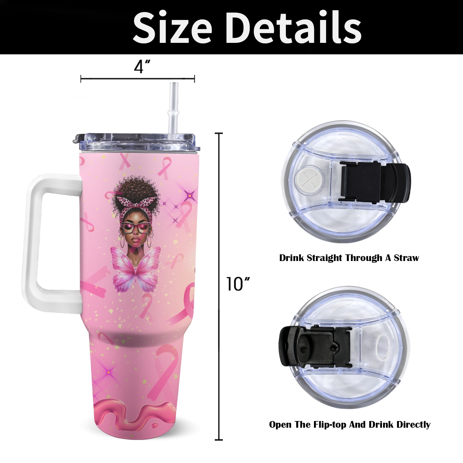 Tumbler for Breast Cancer Awareness 40oz Tumbler with White Handle