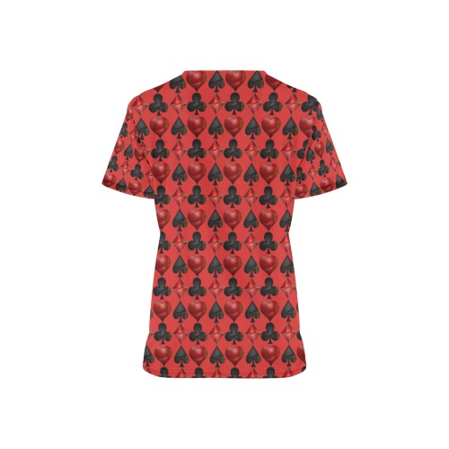 Black Red Playing Card Shapes Red All Over Print Scrub Top