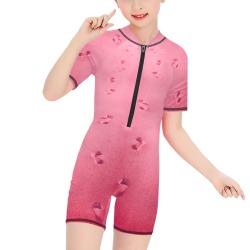 feet on the beach-pink Girls' Short-Sleeve One-Piece Swimsuit (Model S19)