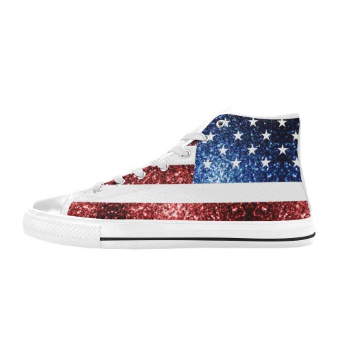 Sparkly USA flag America Red White Blue faux Sparkles patriotic bling 4th of July Men’s Classic High Top Canvas Shoes (Model 017)
