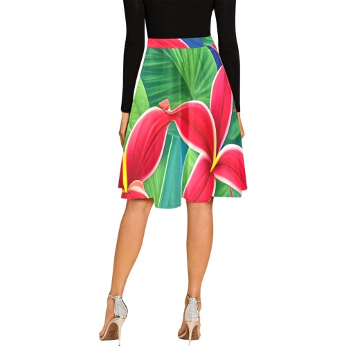 Tropical Flowers Four Melete Pleated Midi Skirt (Model D15)