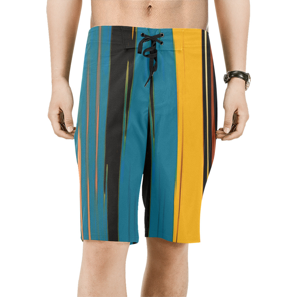 Black Turquoise And Orange Go! Abstract Art Men's All Over Print Board Shorts (Model L16)