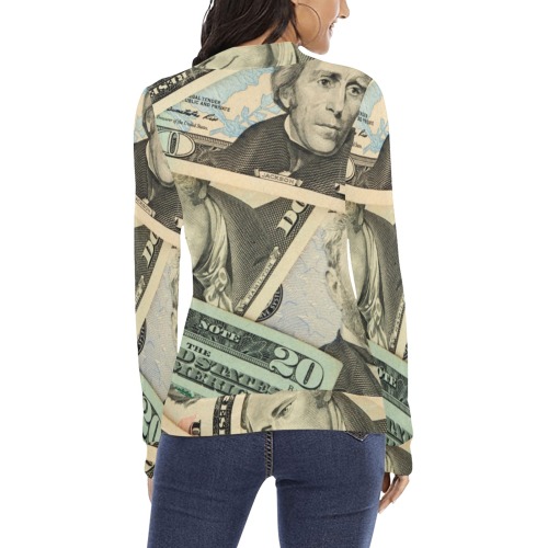 US PAPER CURRENCY Women's All Over Print Mock Neck Sweatshirt (Model H43)