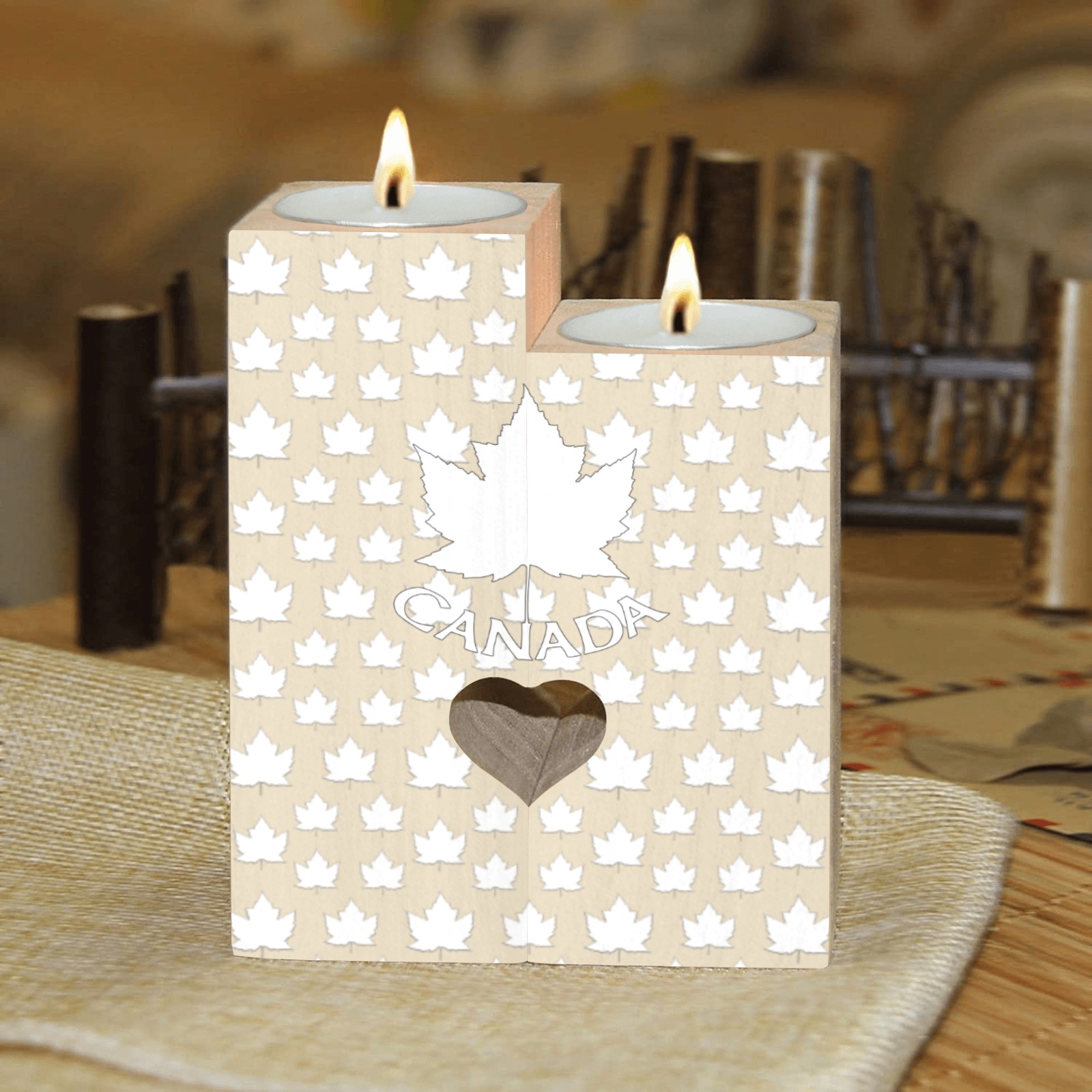 Canada Maple Leaf Candles Wooden Candle Holder (Without Candle)