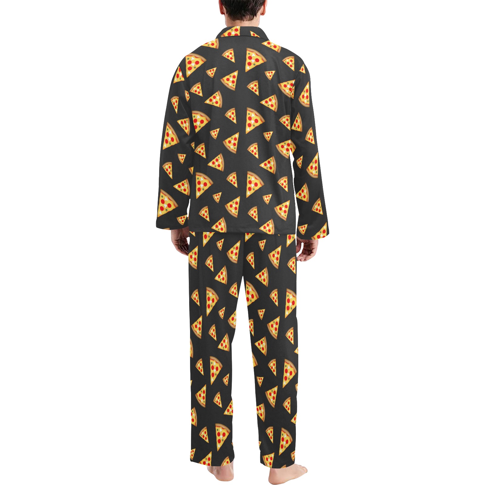 Cool and fun pizza slices dark gray pattern Men's V-Neck Long Pajama Set