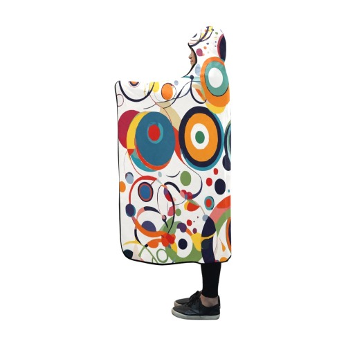 Elegant colorful rings, circles, dots on white. Hooded Blanket 60''x50''