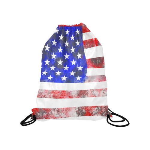 Extreme Grunge American Flag of the USA Medium Drawstring Bag Model 1604 (Twin Sides) 13.8"(W) * 18.1"(H)