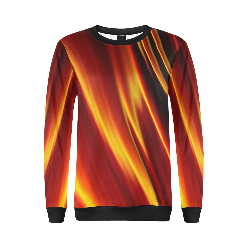 Orange and Red Flames Fractal Abstract All Over Print Crewneck Sweatshirt for Women (Model H18)