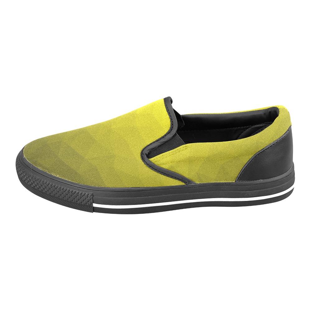 Yellow gradient geometric mesh pattern Women's Slip-on Canvas Shoes (Model 019)