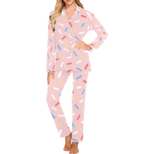 Colorful Pink Confetti Women's Long Pajama Set