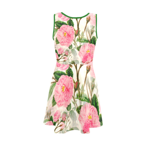 Vintage Pink Rose Garden Blossom Girls' Sleeveless Sundress (Model D56)