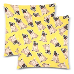 Pugs - Yellow Custom Zippered Pillow Cases 18"x 18" (Twin Sides) (Set of 2)