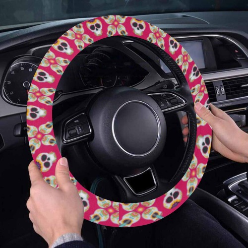 Pink Mexican Skulls Steering Wheel Cover Steering Wheel Cover with Anti-Slip Insert