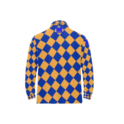 DIONIO Clothing - Checkered Long Sleeve Polo Shirt (Blue & Gold) Men's Long Sleeve Polo Shirt (Model T73)