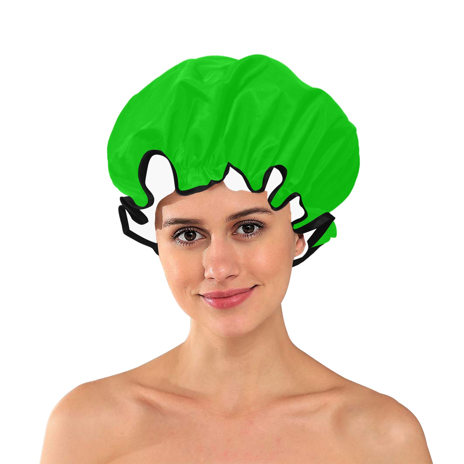 Merry Christmas Green Solid Color Shower Cap