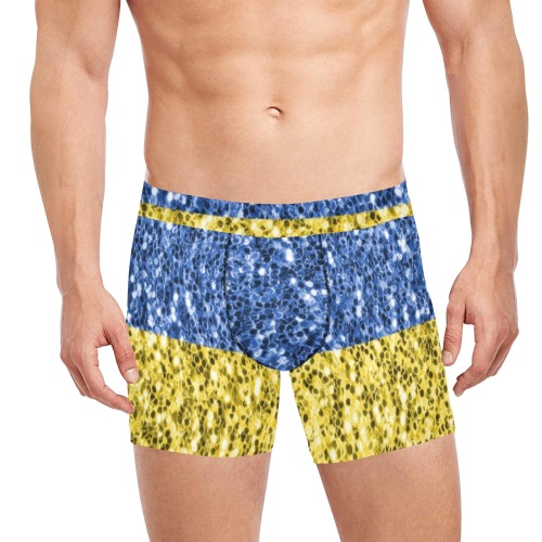 Blue yellow Ukraine flag glitter faux sparkles Men's Boxer Briefs with Custom Inner Pocket & Waistband (Model L34)