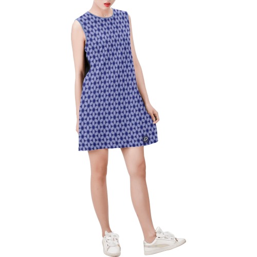 DIONIO Clothing - Ladies' Blue Spiral Star Sleeveless Round Neck Shift Dress Sleeveless Round Neck Shift Dress (Model D51)