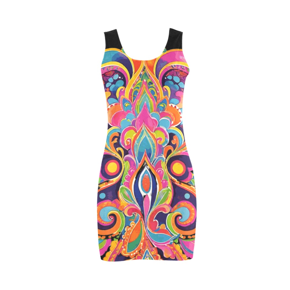 Abstract Retro Hippie Paisley Floral Medea Vest Dress (Model D06)