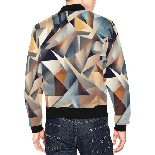Geometric triangular shapes of beige, blue colors All Over Print Bomber Jacket for Men (Model H19)