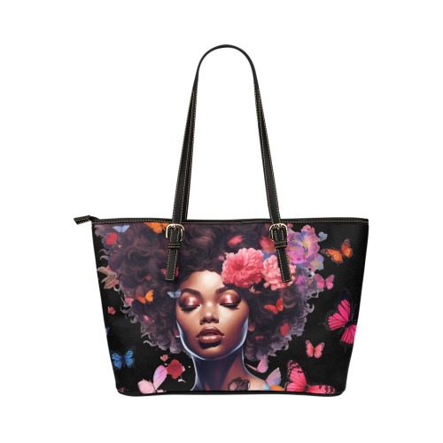 butterfly bag blk Leather Tote Bag/Large (Model 1651)