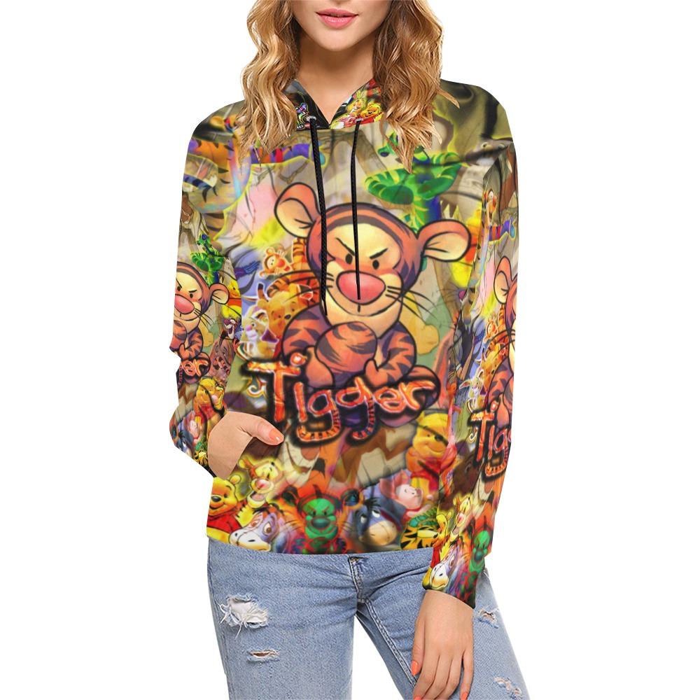 Tigger and Pooh All Over Print Hoodie for Women (USA Size) (Model H13)