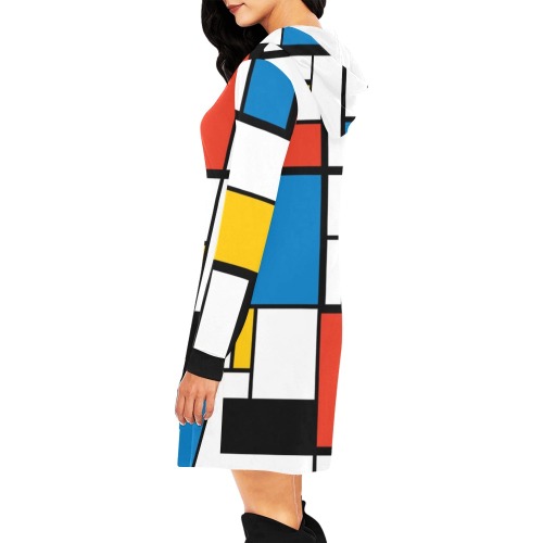 Mondrian De Stijl Modern All Over Print Hoodie Mini Dress (Model H27)