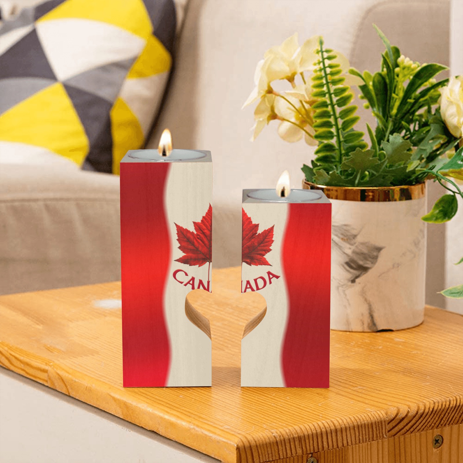 Canada Flag Souvenir Candle Holders Wooden Candle Holder (Without Candle)