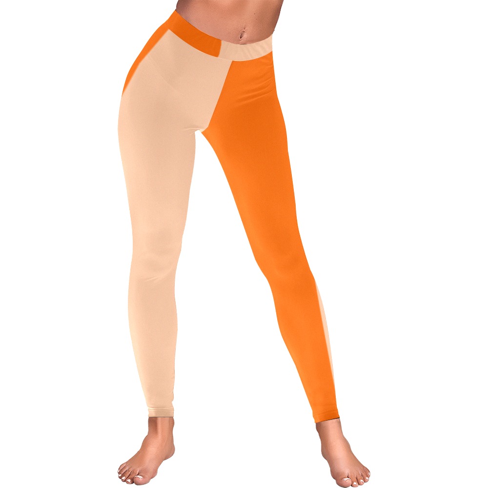 orangehalf2 Women's Low Rise Leggings (Invisible Stitch) (Model L05)