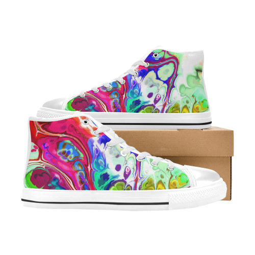 Abstract Liquid Marble Pouring Modern Art Texture High Top Canvas Shoes for Kid (Model 017)
