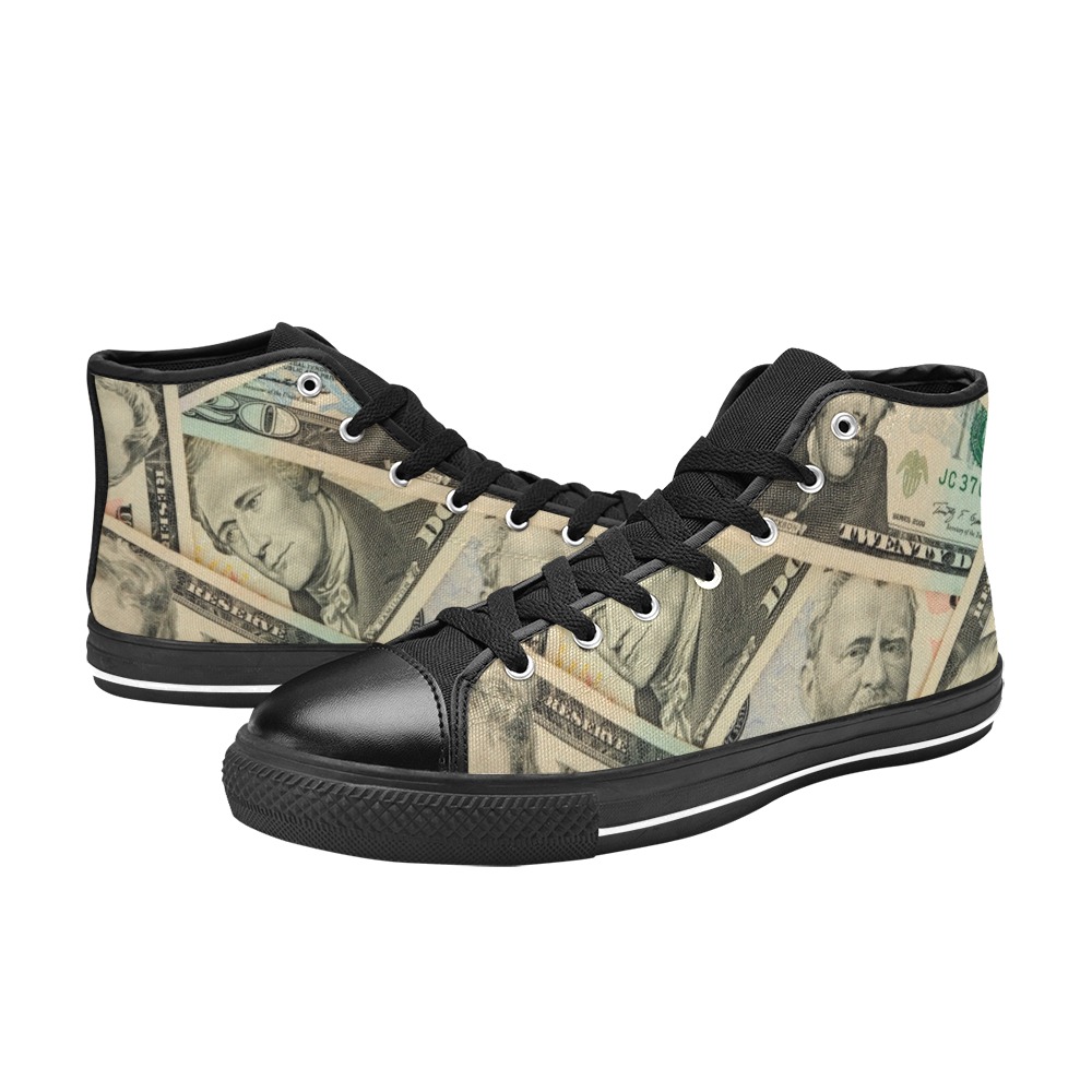 US PAPER CURRENCY Men’s Classic High Top Canvas Shoes (Model 017)