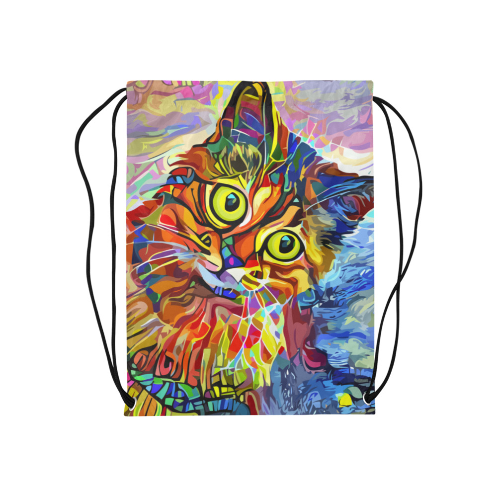 Abstract Cat Face Artistic Pet Portrait Painting Medium Drawstring Bag Model 1604 (Twin Sides) 13.8"(W) * 18.1"(H)