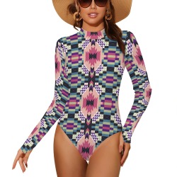 MP Tribal geometric B-20 Backless Long Sleeve One-Piece Swimsuit (Model S60)