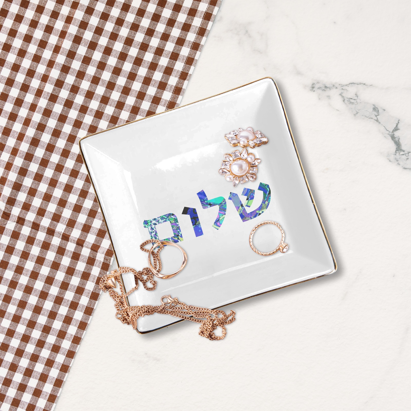 shalom 5 Square Jewelry Tray with Golden Edge