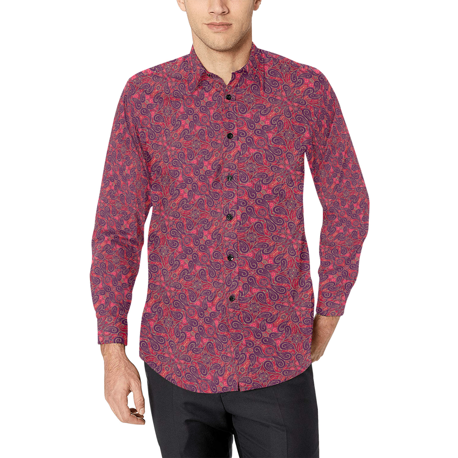 Red Paisley ok Men's All Over Print Casual Dress Shirt (Model T61)