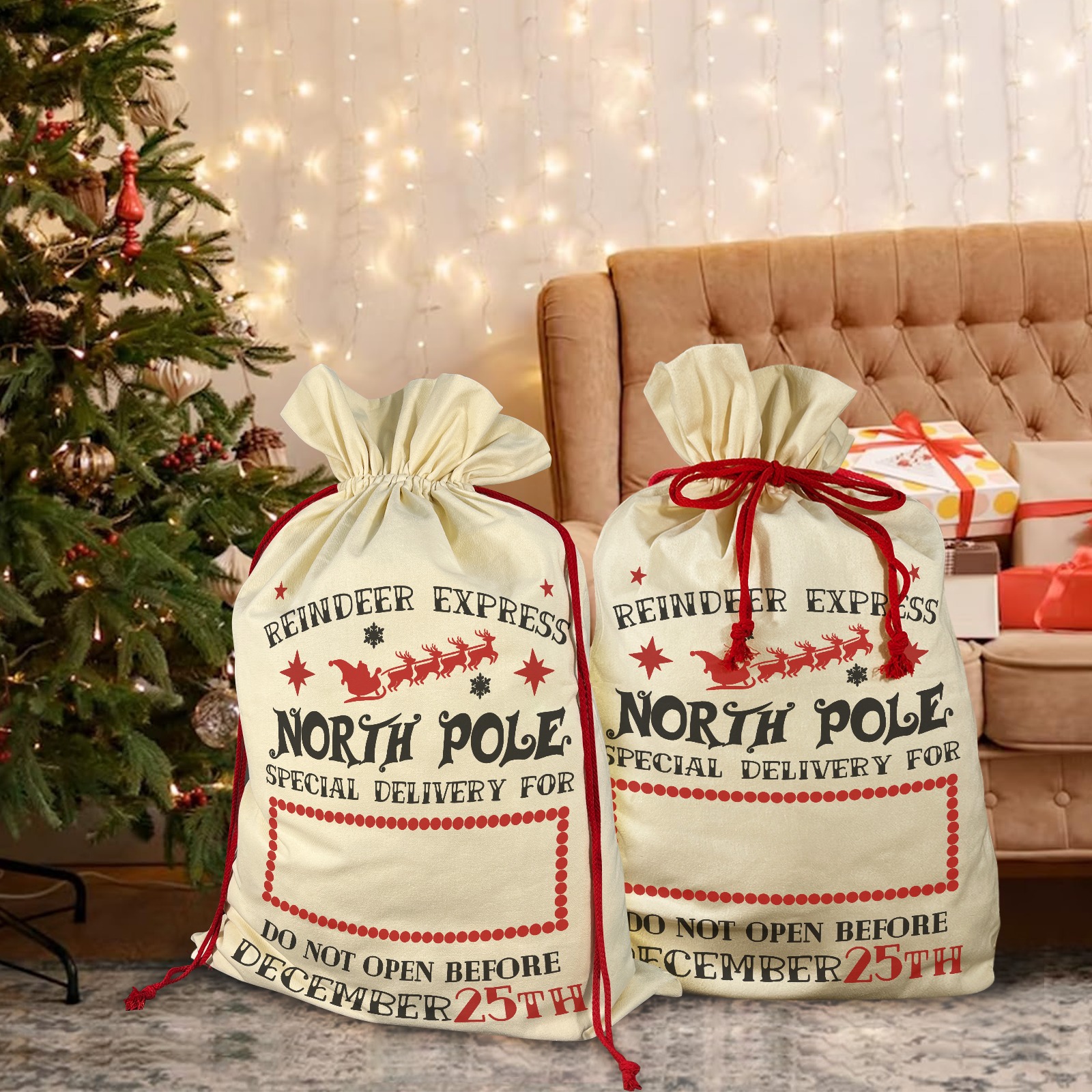 North Pole Express Special Delivery Santa Claus Drawstring Bag 21"x32" (Two Sides Printing)