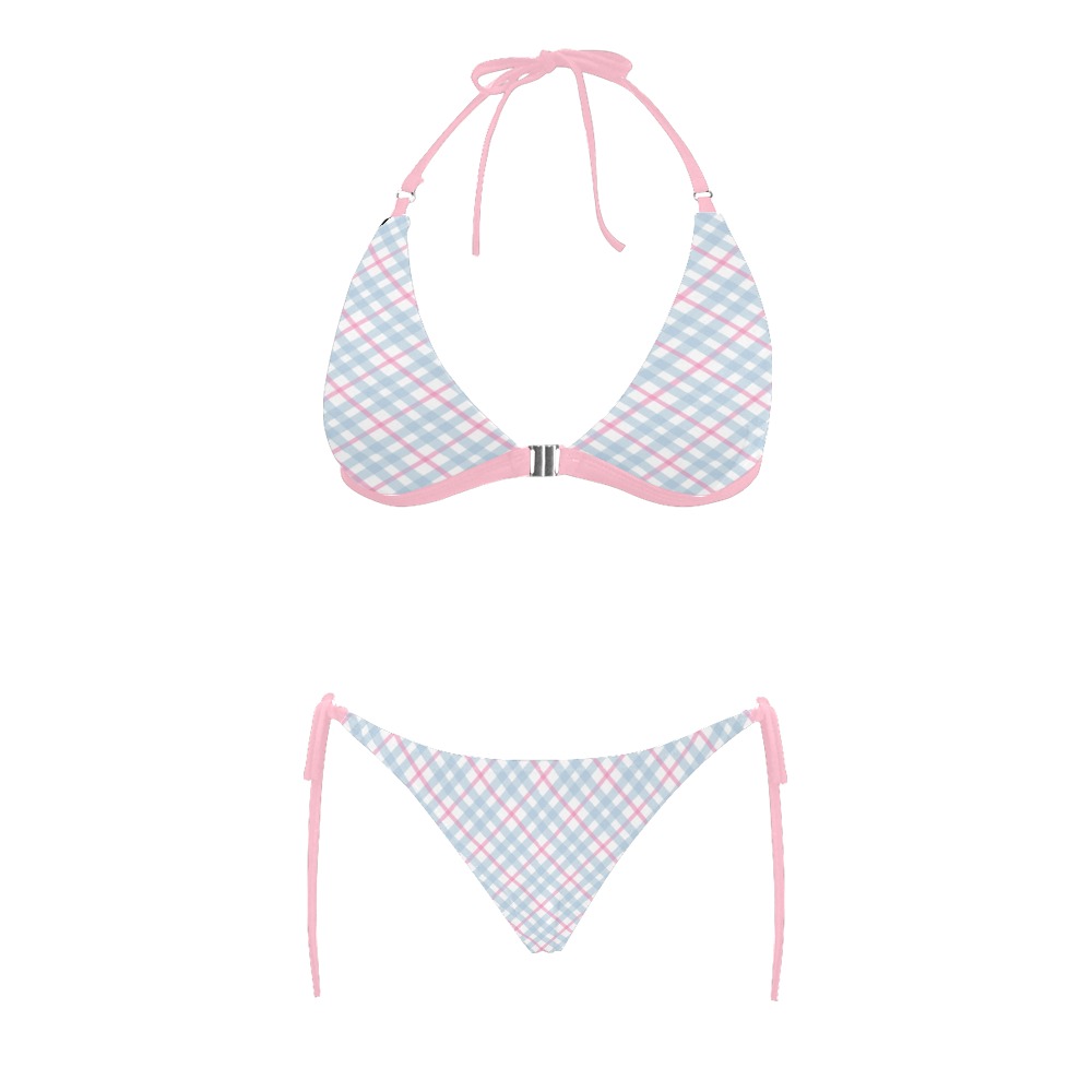 Sweet Pinky Blue Buckle Front Halter Bikini Swimsuit (Model S08)