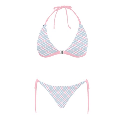 Sweet Pinky Blue Buckle Front Halter Bikini Swimsuit (Model S08)