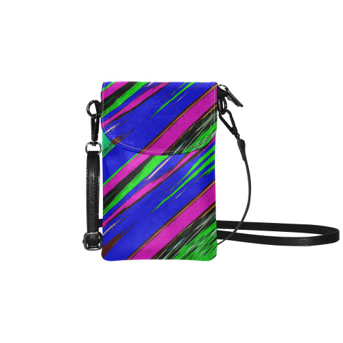 Diagonal Green Blue Purple And Black Abstract Art Small Cell Phone Purse (Model 1711)