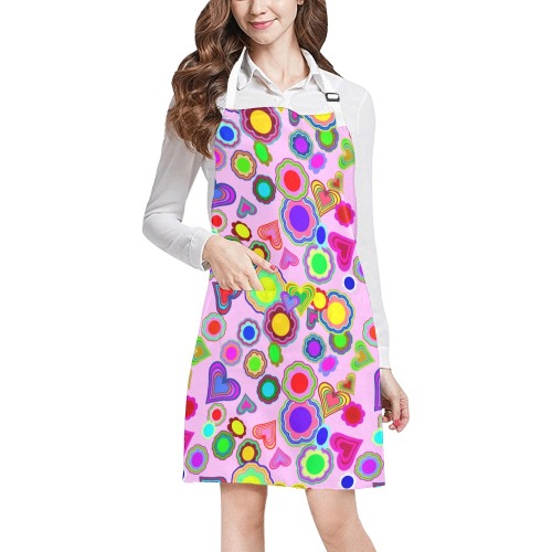 Groovy Hearts and Flowers Pink All Over Print Apron