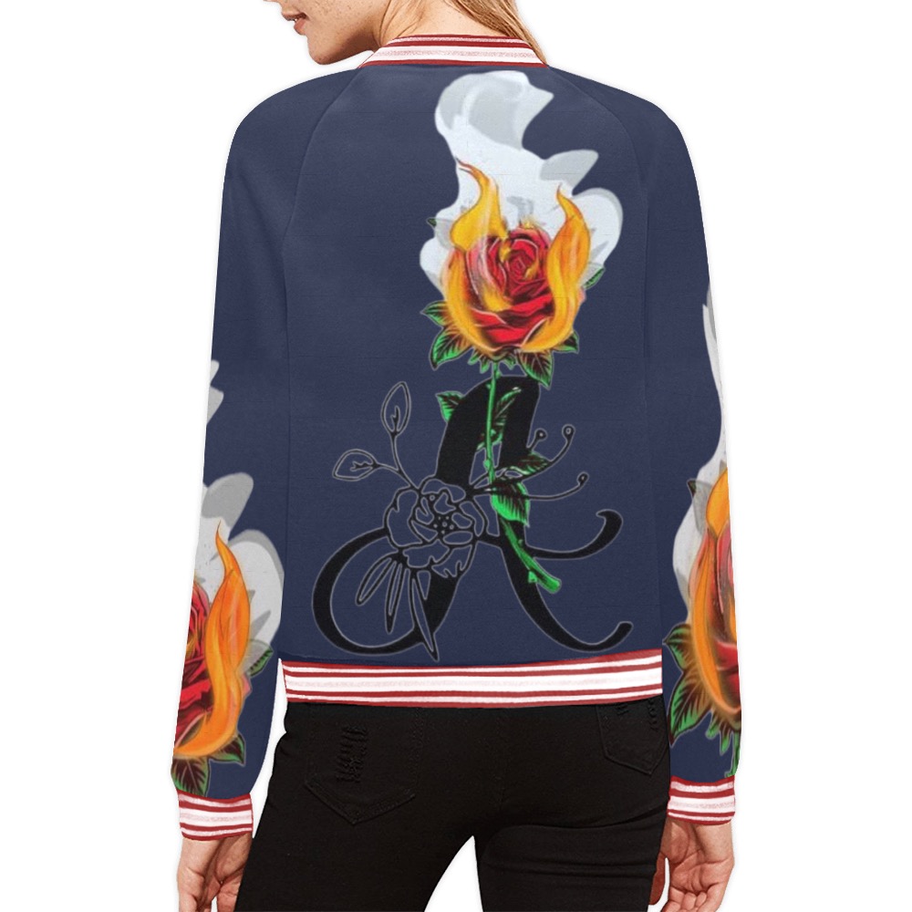 Womans Aromatherapy Apparel Blue Bomber Jacket All Over Print Bomber Jacket for Women (Model H21)