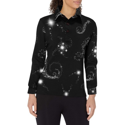 Starry Ornate Stars Women's Long Sleeve Polo Shirt (Model T73)