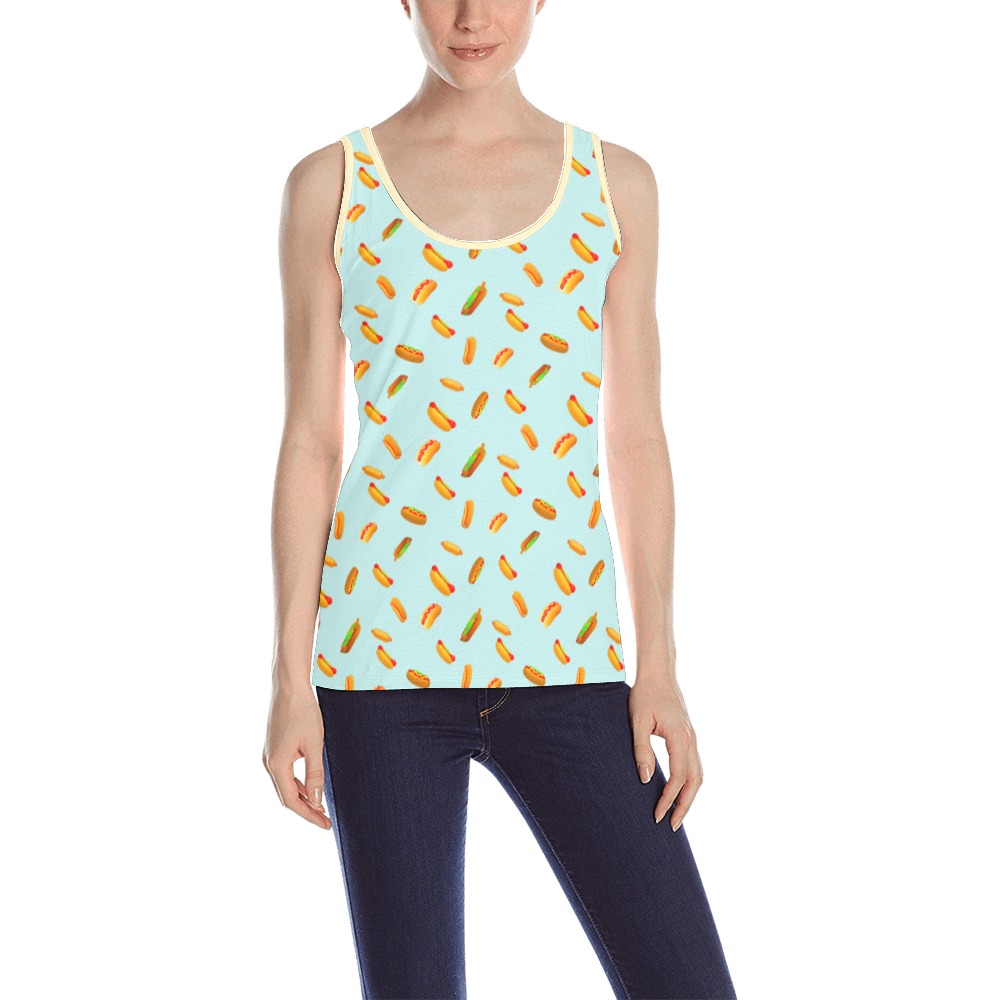 Hot Dogs on Blue All Over Print Tank Top for Women (Model T43)