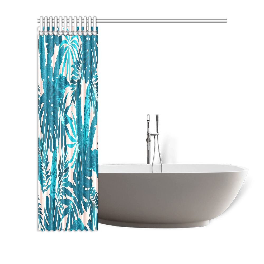 Tropical Leaves - Teal and Aqua Shower Curtain 72"x72"