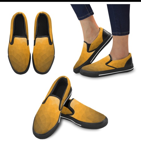 Orange gradient geometric mesh pattern Women's Slip-on Canvas Shoes (Model 019)