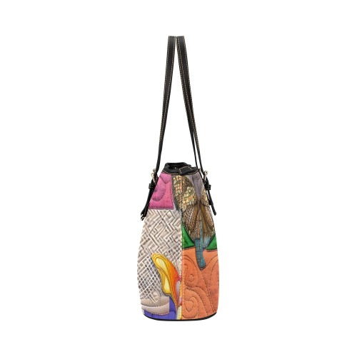 Boho Aesthetic Simulated Quilt Artwork Leather Tote Bag/Large (Model 1651)