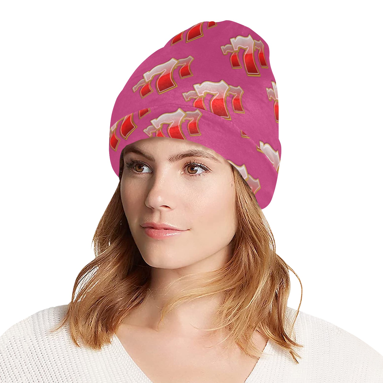 Las Vegas Lucky Sevens 777 - Pink All Over Print Beanie for Adults