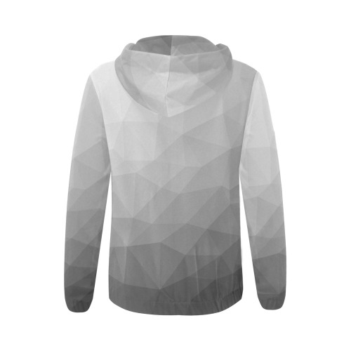 Grey Gradient Geometric Mesh Pattern All Over Print Full Zip Hoodie for Women (Model H14)