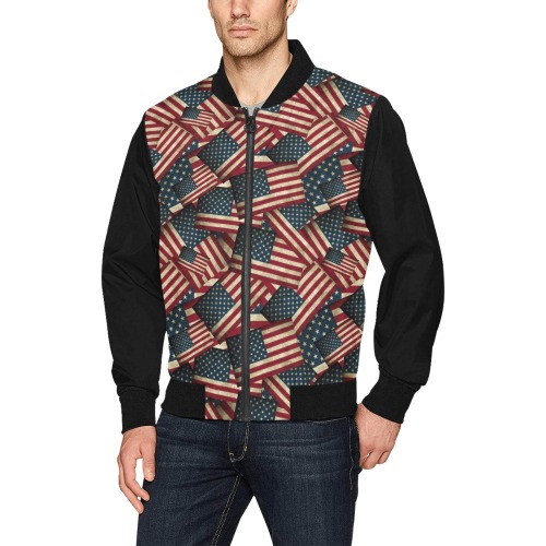 Patriotic USA American Flag Art Vest Style All Over Print Bomber Jacket for Men (Model H31)