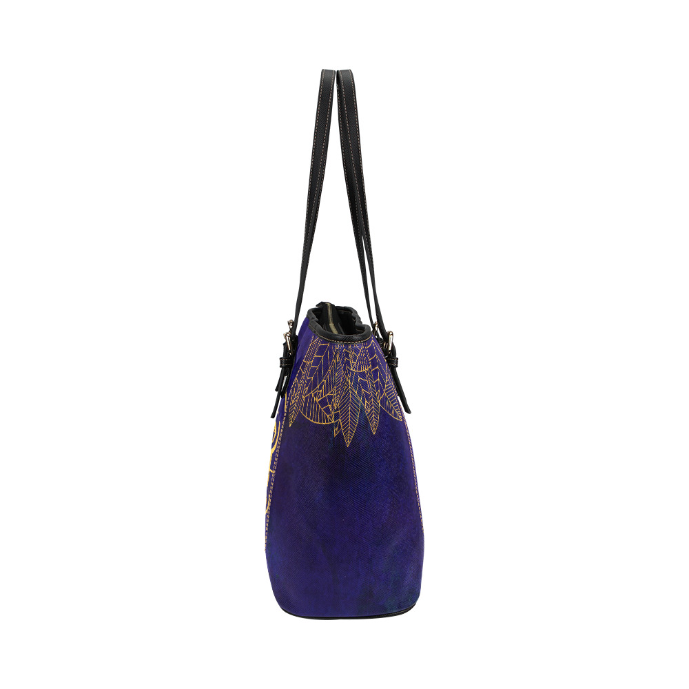 1640 PurpleGoldLeaves LeavesMedallion Leather Tote Bag/Large (Model 1640)